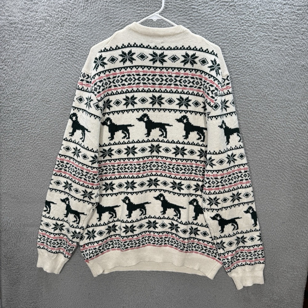 Lands End Sweater Adult XXL Multicolor Fair Isle Knit Crewneck Geometric Dog NEW - Picture 2 of 13